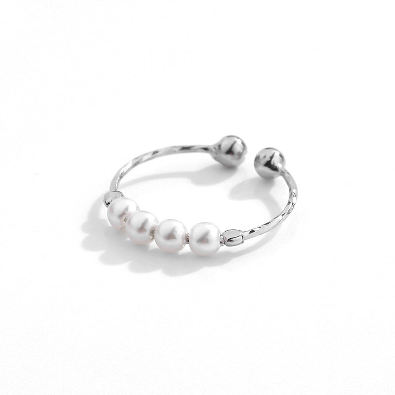 Retro imitation pearl ring women's magic decoration ring pure silver joint ring