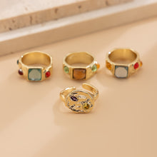 Load image into Gallery viewer, Fashionable color inlaid geometric gemstone ring, high-end irregular alloy ring