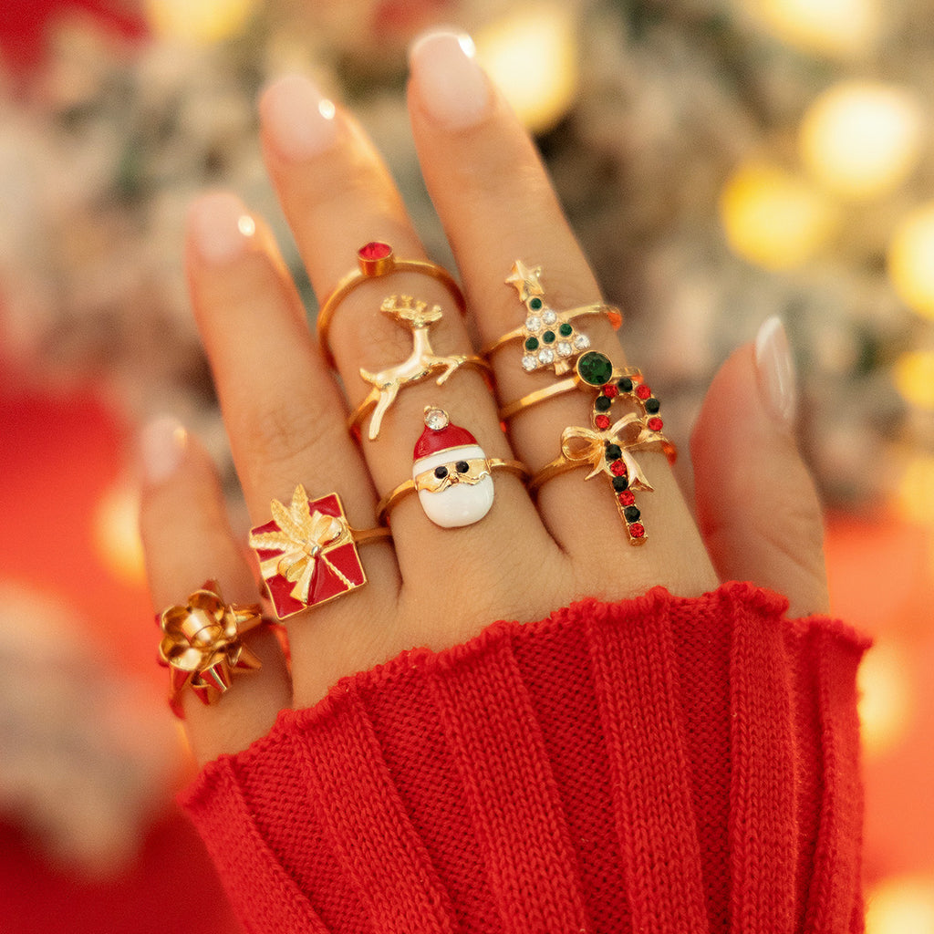 Christmas Candy Deer Ring Set Creative Holiday Gift Santa Claus Ring