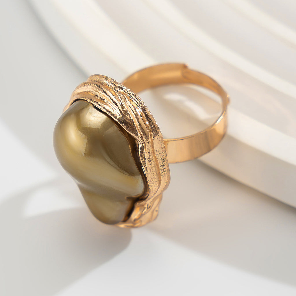 New Baroque inlaid irregular pearl rings, retro irregular alloy rings