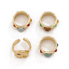 Load image into Gallery viewer, Fashionable color inlaid geometric gemstone ring, high-end irregular alloy ring