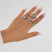 Load image into Gallery viewer, Fashionable color inlaid geometric gemstone ring, high-end irregular alloy ring