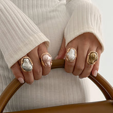 Load image into Gallery viewer, New Baroque inlaid irregular pearl rings, retro irregular alloy rings