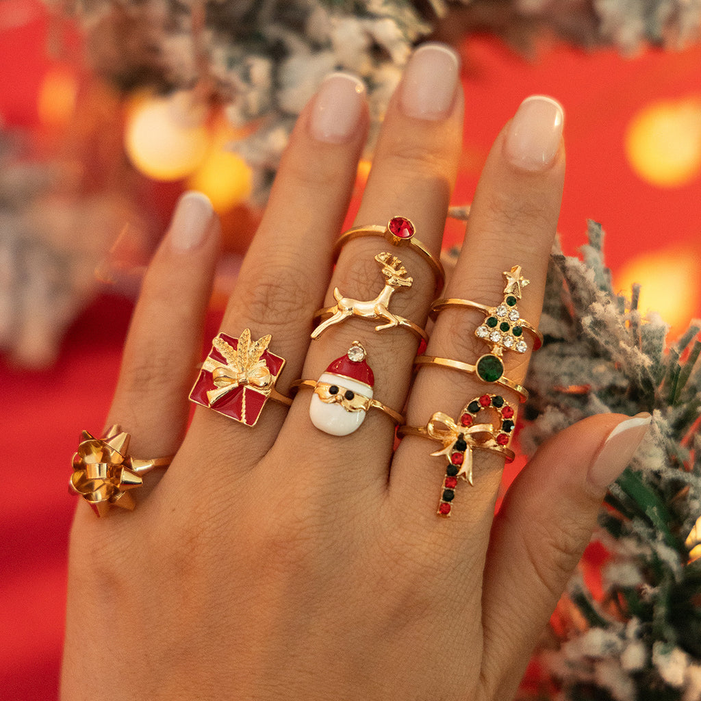 Christmas Candy Deer Ring Set Creative Holiday Gift Santa Claus Ring