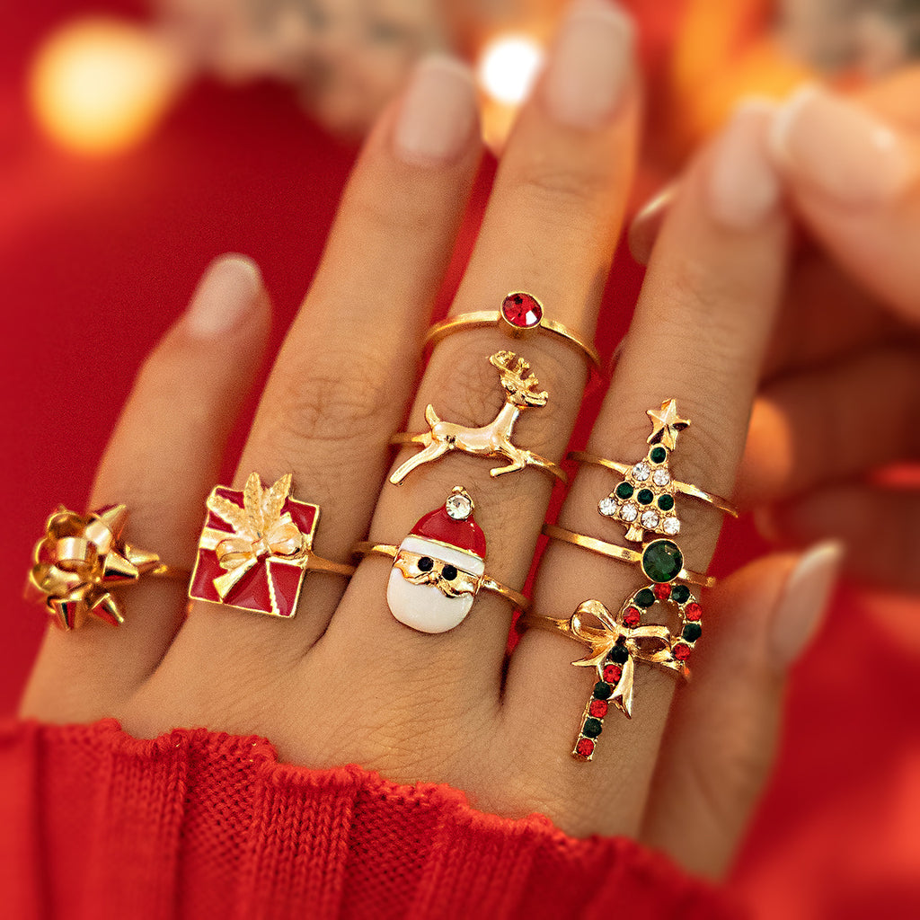 Christmas Candy Deer Ring Set Creative Holiday Gift Santa Claus Ring